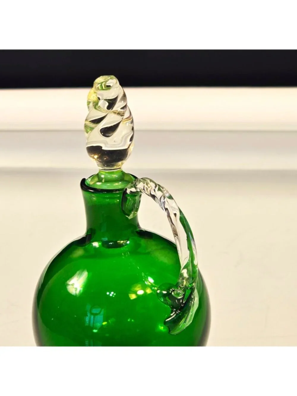 Emerald Green Art Glass Vintage Cruet 5 Inch Murano ? READ Small Flaw